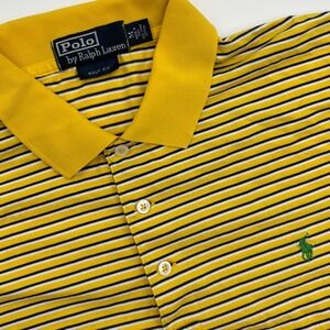 Polo Ralph Lauren Golf Fit Striped Polo Shirt Mens Size M Yellow Navy White